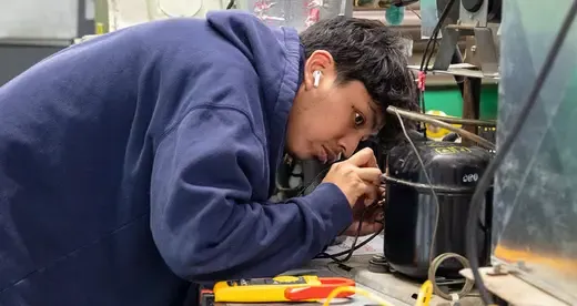 HVAC student working in class